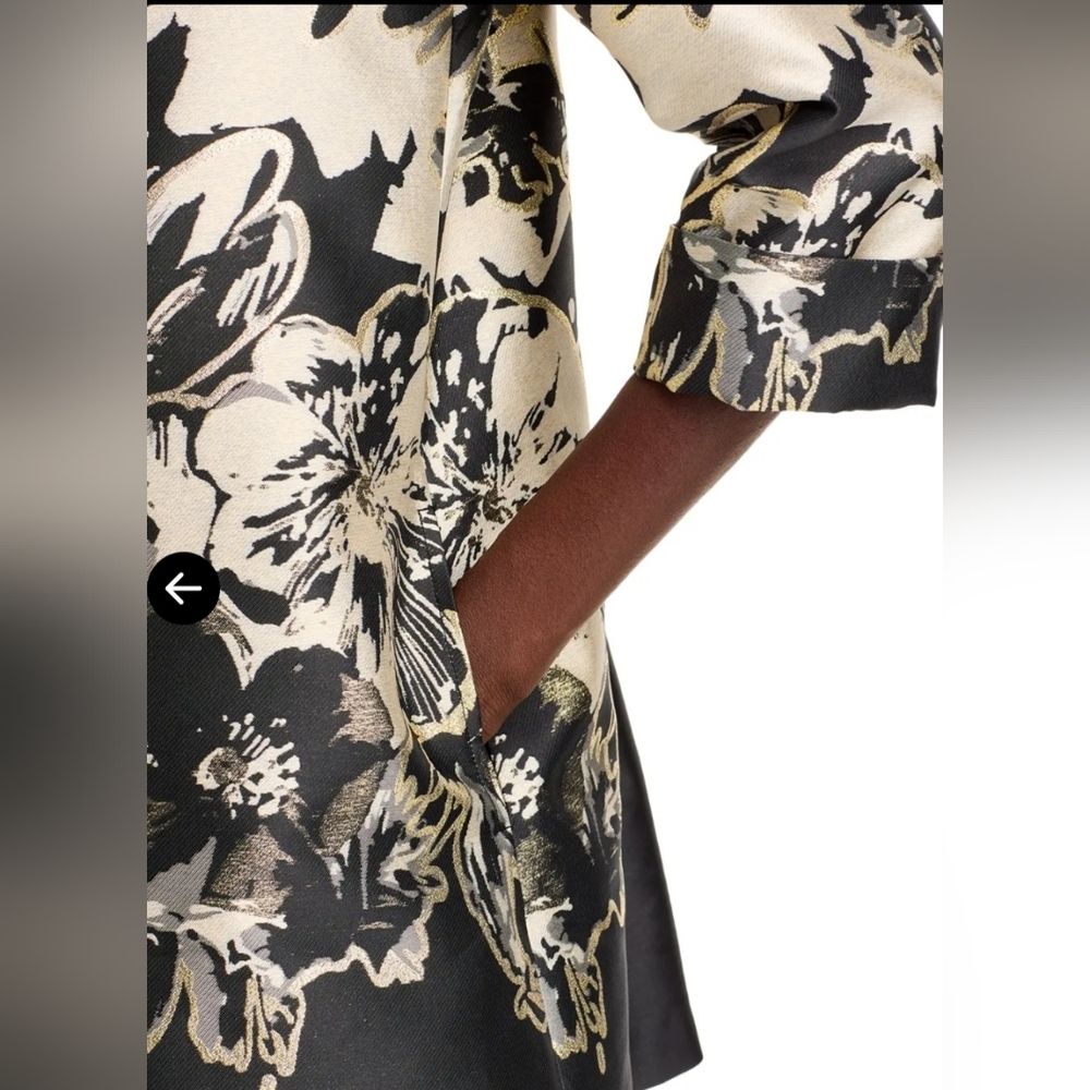 NWT Caroline Rose Showstopper Jacquard Party Open Front Jacket: Champagne/Black - Picture 4 of 15